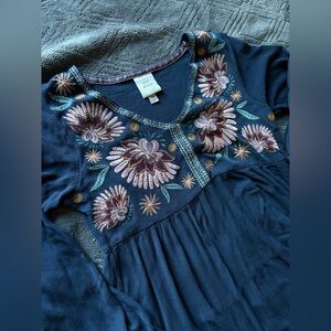 Knox Rose Dark Blue Dress with Pink and Yellow Embroidery